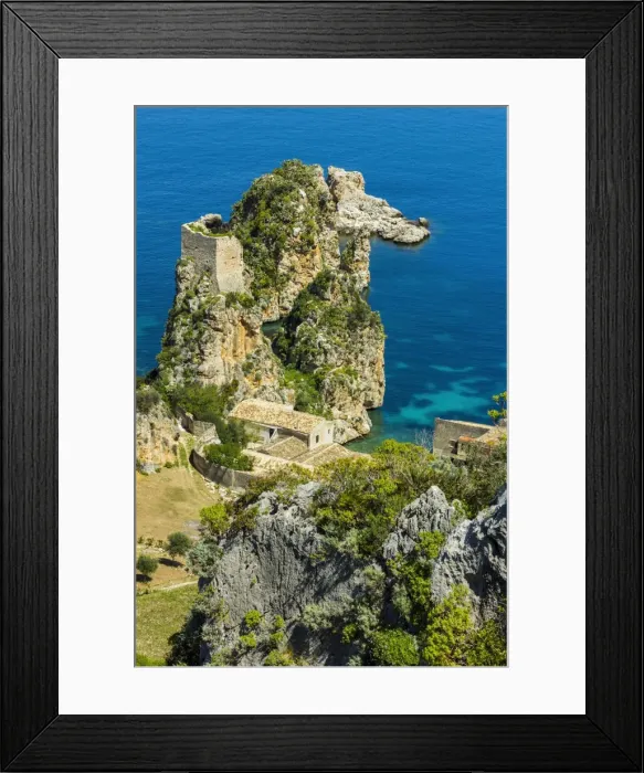 Framed Print : Old tower and buildings at the Tonnara di Scopello, an old tuna fishery and now a popular beauty spot, Scopello, Trapani, Sicily, Mediterranean, Europe Framed Print : Old tower and buildings at the Tonnara di Scopello, an old tuna fishery and now a popular beauty spot, Scopello, Trapani, Sicily, Mediterranean, Europe
