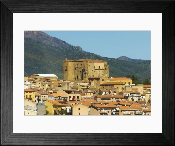 Framed Print : Arab-Norman castle dating from 1316 that gives this town near Cefalu its name of Good Castle (Castelbuono), Palermo Province, Sicily, Italy, Mediterranean, Europe