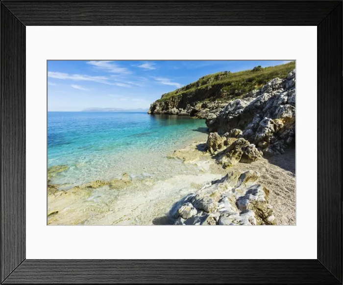 Framed Print : Lovely limestone cove at Zingaro Nature Reserve near Scopello on this beautiful north western coastline, Scopello, Sicily, Italy, Mediterranean, Europe Framed Print : Lovely limestone cove at Zingaro Nature Reserve near Scopello on this beautiful north western coastline, Scopello, Sicily, Italy, Mediterranean, Europe