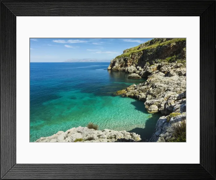 Framed Print : Lovely limestone cove at Zingaro Nature Reserve near Scopello on this beautiful north western coastline, Scopello, Sicily, Italy, Mediterranean, Europe Framed Print : Lovely limestone cove at Zingaro Nature Reserve near Scopello on this beautiful north western coastline, Scopello, Sicily, Italy, Mediterranean, Europe