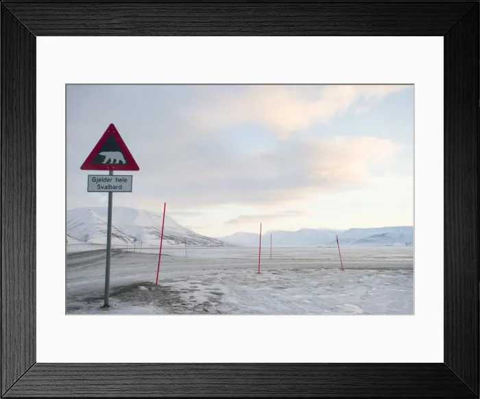 Framed Print : At the edge of the settlement signs warn visitors and tourists of the danger of polar bears, Svalbard, Arctic, Norway, Scandinavia, Europe Framed Print : At the edge of the settlement signs warn visitors and tourists of the danger of polar bears, Svalbard, Arctic, Norway, Scandinavia, Europe