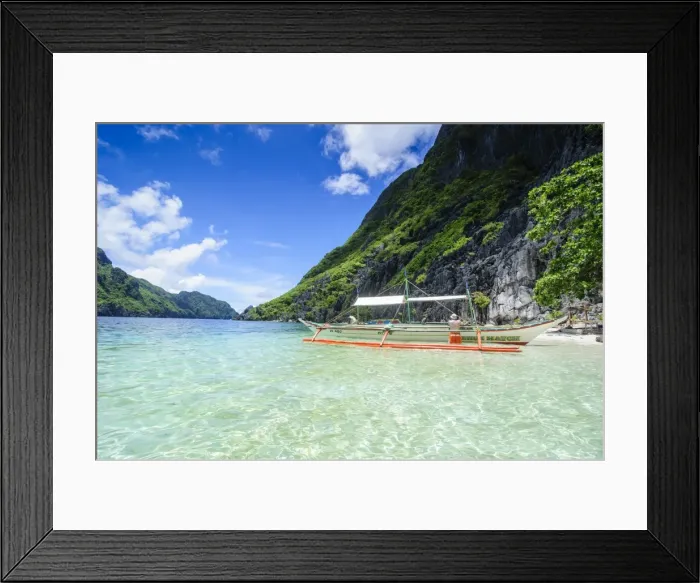 Framed Print : Outrigger boat in the crystal clear water in the Bacuit archipelago, Palawan, Philippines, Southeast Asia, Asia Framed Print : Outrigger boat in the crystal clear water in the Bacuit archipelago, Palawan, Philippines, Southeast Asia, Asia