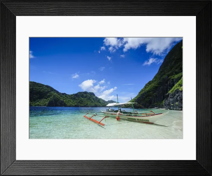 Framed Print : Outrigger boat in the crystal clear water in the Bacuit archipelago, Palawan, Philippines, Southeast Asia, Asia Framed Print : Outrigger boat in the crystal clear water in the Bacuit archipelago, Palawan, Philippines, Southeast Asia, Asia