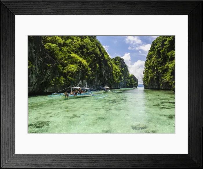 Framed Print : Outrigger boats in the crystal clear water in the Bacuit archipelago, Palawan, Philippines, Southeast Asia, Asia Framed Print : Outrigger boats in the crystal clear water in the Bacuit archipelago, Palawan, Philippines, Southeast Asia, Asia