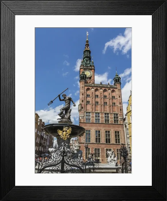 Framed Print : King Neptune Statue in The Long Market, Dlugi Targ, with town hall clock, Gdansk, Poland, Europe Framed Print : King Neptune Statue in The Long Market, Dlugi Targ, with town hall clock, Gdansk, Poland, Europe