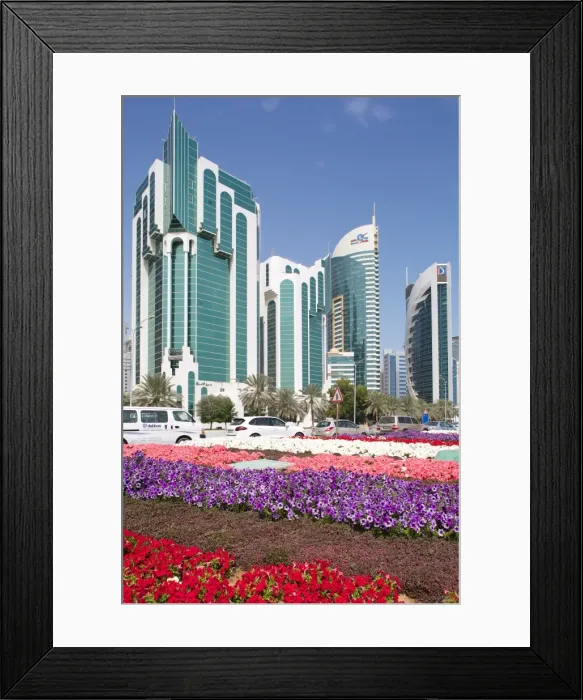 Framed Print : City Centre buildings and Corniche traffic, Doha, Qatar, Middle East Framed Print : City Centre buildings and Corniche traffic, Doha, Qatar, Middle East