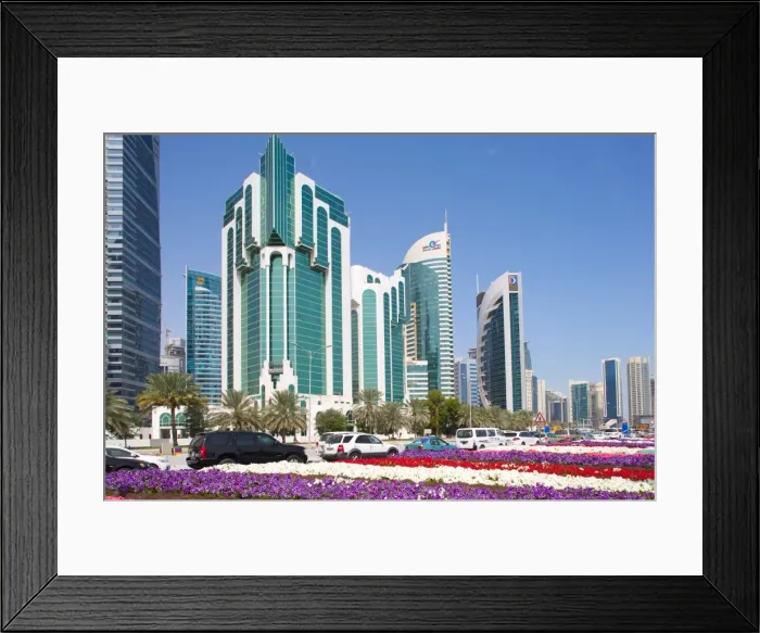 Framed Print : City Centre buildings and Corniche traffic, Doha, Qatar, Middle East Framed Print : City Centre buildings and Corniche traffic, Doha, Qatar, Middle East