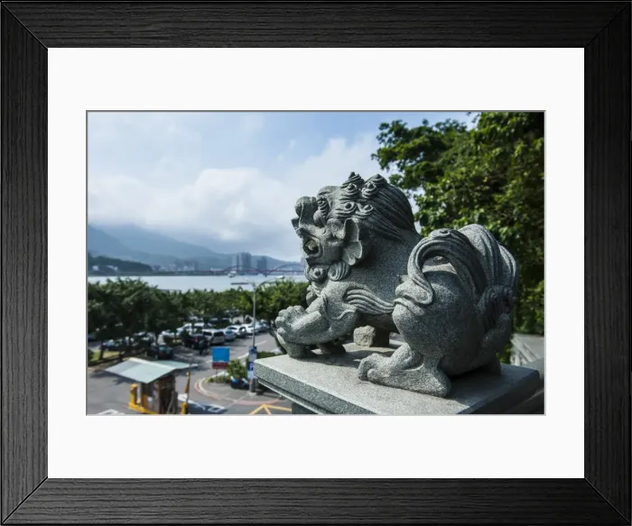 Framed Print : Stone lion overseeing the Danshui river from the Guandu Temple, Guandu, Taipei, Taiwan, Asia Framed Print : Stone lion overseeing the Danshui river from the Guandu Temple, Guandu, Taipei, Taiwan, Asia