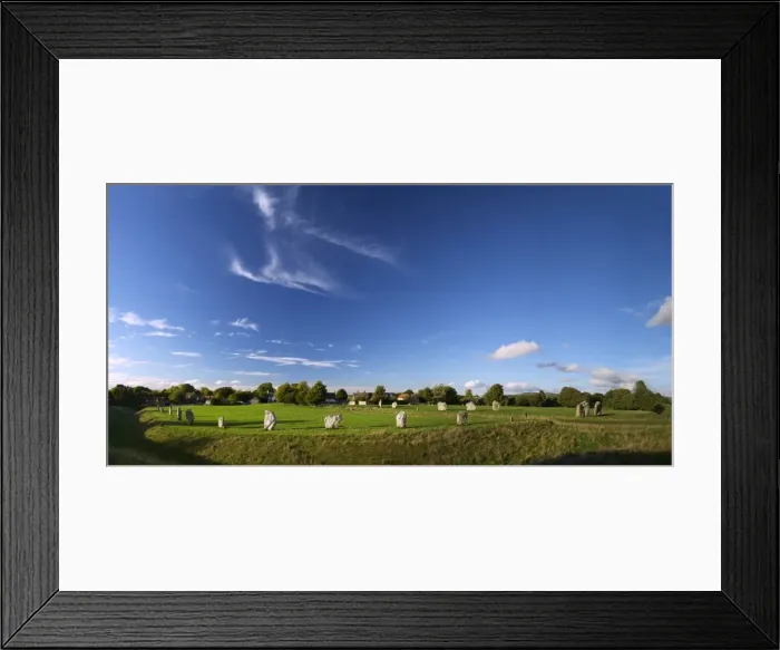 Framed Print : Panoramic photo of Megalithic stone circle, Avebury, UNESCO World Heritage Site, Wiltshire, England. United Kingdom, Europe