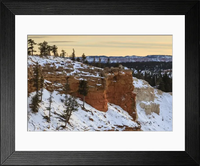 Framed Print : Snowy cliffs of the rim lit by weak winters late afternoon sun, Bryce Point, Bryce Canyon National Park, Utah, United States of America, North America Framed Print : Snowy cliffs of the rim lit by weak winters late afternoon sun, Bryce Point, Bryce Canyon National Park, Utah, United States of America, North America