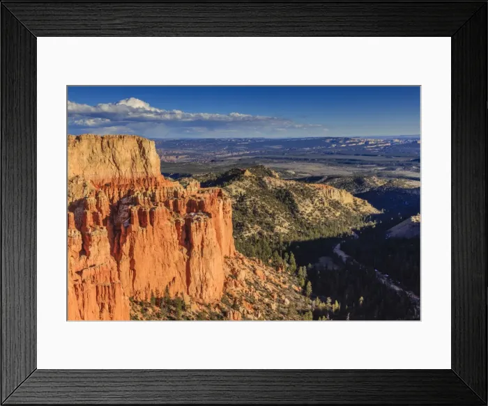 Framed Print : Rim cliffs and hoodoos lit by late afternoon sun with distant view in winter, Paria View, Bryce Canyon National Park, Utah, United States of America, North America Framed Print : Rim cliffs and hoodoos lit by late afternoon sun with distant view in winter, Paria View, Bryce Canyon National Park, Utah, United States of America, North America