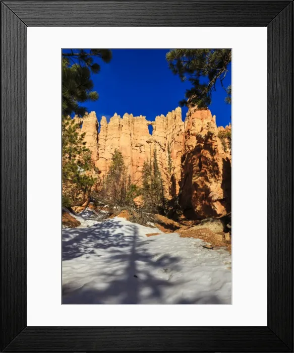Framed Print : Wall of Windows from base in early morning sun, snow and pine trees, Peekaboo Loop Trail, Bryce Canyon National Park, Utah, United States of America, North America Framed Print : Wall of Windows from base in early morning sun, snow and pine trees, Peekaboo Loop Trail, Bryce Canyon National Park, Utah, United States of America, North America