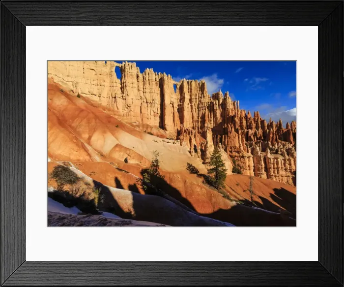 Framed Print : Hiker in front of Wall of Windows lit by early morning sun, icy Peekaboo Loop Trail, Bryce Canyon National Park, Utah, United States of America, North America Framed Print : Hiker in front of Wall of Windows lit by early morning sun, icy Peekaboo Loop Trail, Bryce Canyon National Park, Utah, United States of America, North America