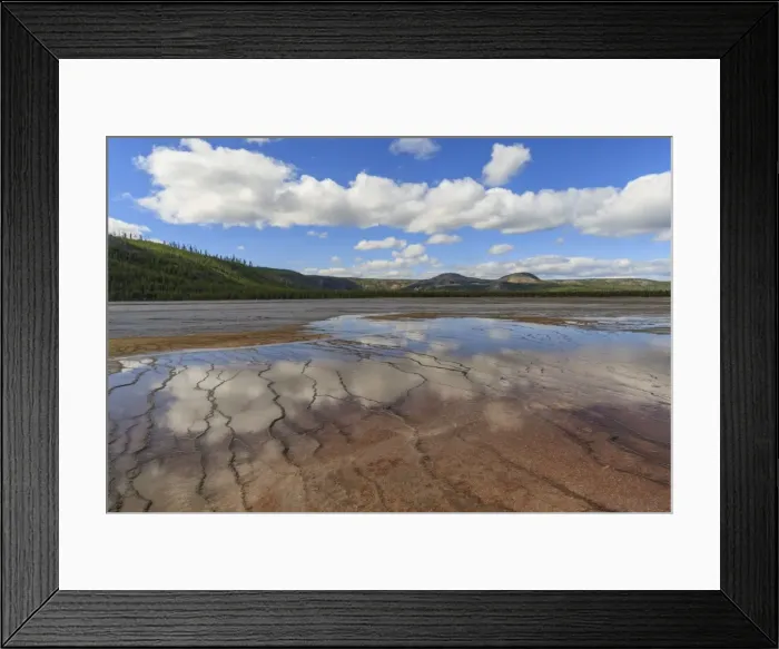 Framed Print : Grand Prismatic Spring reflections with Twin Buttes, Midway Geyser Basin, Yellowstone National Park, UNESCO World Heritage Site, Wyoming, United States of America, North America Framed Print : Grand Prismatic Spring reflections with Twin Buttes, Midway Geyser Basin, Yellowstone National Park, UNESCO World Heritage Site, Wyoming, United States of America, North America