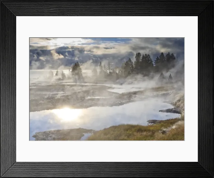 Framed Print : Freezing mists and thermal features, dawn, West Thumb Geyser Basin, Yellowstone National Park, UNESCO World Heritage Site, Wyoming, United States of America, North America Framed Print : Freezing mists and thermal features, dawn, West Thumb Geyser Basin, Yellowstone National Park, UNESCO World Heritage Site, Wyoming, United States of America, North America