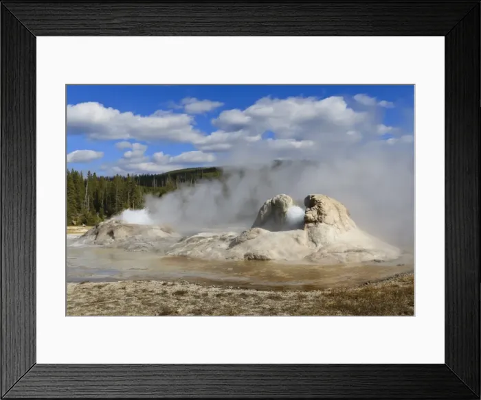 Framed Print : Rocket and Grotto cone geysers erupt, Upper Geyser Basin, Yellowstone National Park, UNESCO World Heritage Site, Wyoming, United States of America, North America Framed Print : Rocket and Grotto cone geysers erupt, Upper Geyser Basin, Yellowstone National Park, UNESCO World Heritage Site, Wyoming, United States of America, North America