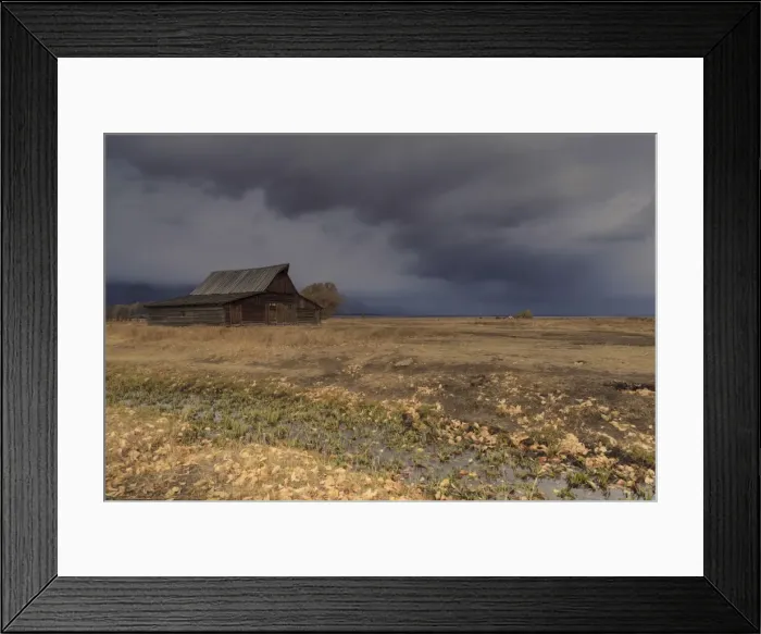 Framed Print : Storm approaches, autumn (fall) leaves and drainage ditch with Mormon Row barn, Grand Teton National Park, Wyoming, United States of America, North America Framed Print : Storm approaches, autumn (fall) leaves and drainage ditch with Mormon Row barn, Grand Teton National Park, Wyoming, United States of America, North America