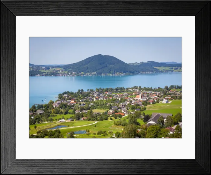 Framed Print : Elevated view over picturesque Weyregg am Attersee, Attersee, Salzkammergut, Austria, Europe Framed Print : Elevated view over picturesque Weyregg am Attersee, Attersee, Salzkammergut, Austria, Europe