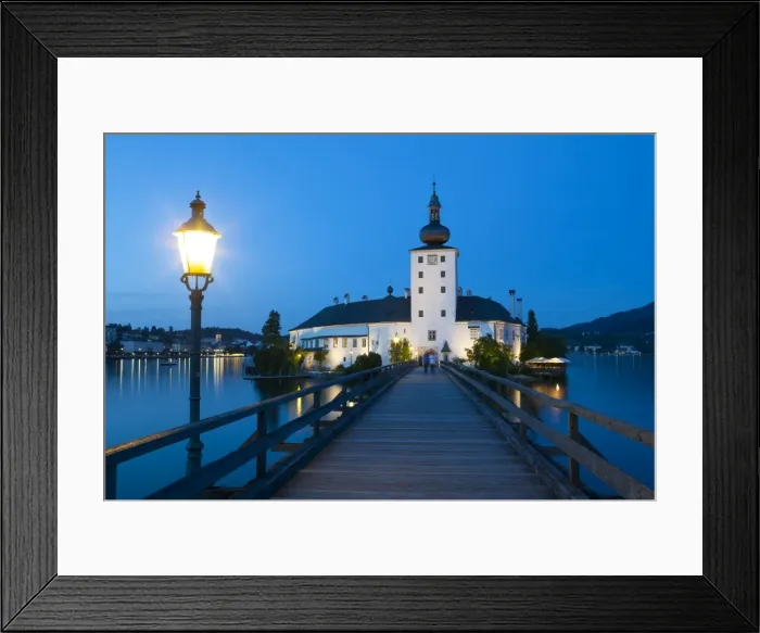 Framed Print : Picturesque Schloss Ort illuminated at dusk, Lake Traunsee, Gmunden, Salzkammergut, Upper Austria, Austria, Europe Framed Print : Picturesque Schloss Ort illuminated at dusk, Lake Traunsee, Gmunden, Salzkammergut, Upper Austria, Austria, Europe