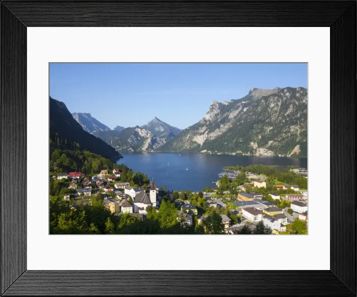 Framed Print : Elevated view over picturesque Ebensee, Lake Traunsee, Salzkammergut, Upper Austria, Austria, Europe Framed Print : Elevated view over picturesque Ebensee, Lake Traunsee, Salzkammergut, Upper Austria, Austria, Europe