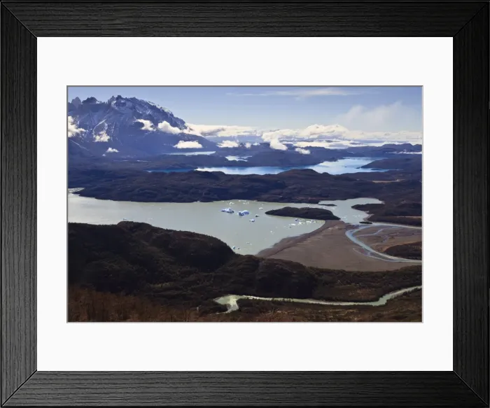 Framed Print : View of lakes Grey, Pehoe, Nordenskjold and Sarmiento, from Ferrier Vista Point, Torres del Paine, Patagonia, Chile, South America Framed Print : View of lakes Grey, Pehoe, Nordenskjold and Sarmiento, from Ferrier Vista Point, Torres del Paine, Patagonia, Chile, South America