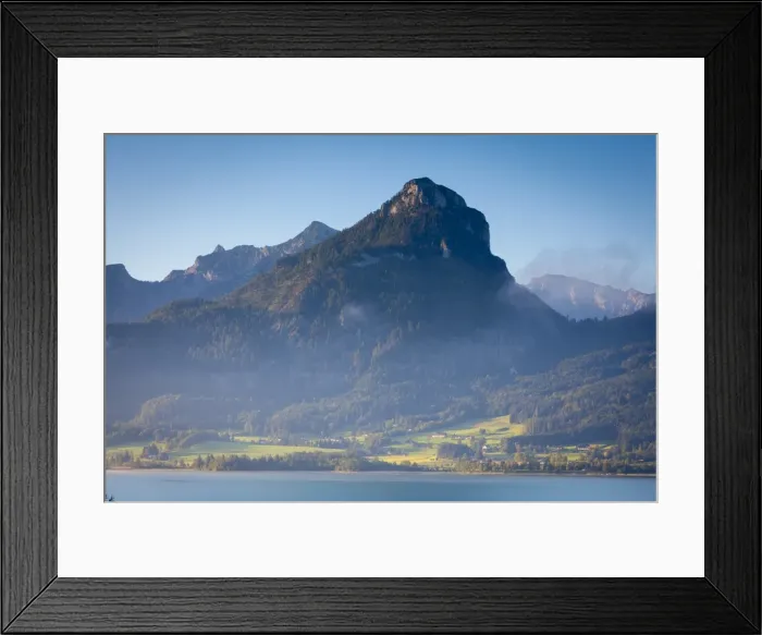 Framed Print : Elevated view over Wolfgangsee lake and rural landscape at sunrise, Flachgau, Salzburg, Upper Austria, Austria, Europe Framed Print : Elevated view over Wolfgangsee lake and rural landscape at sunrise, Flachgau, Salzburg, Upper Austria, Austria, Europe