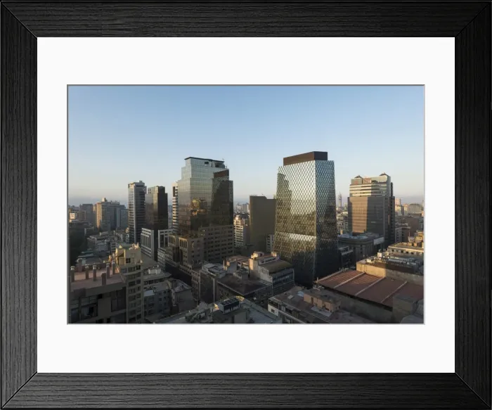 Framed Print : Aerial view of Central Santiago City at dawn from Apartment block rooftop, Calle Huerfanos, Santiago, Chile, South America Framed Print : Aerial view of Central Santiago City at dawn from Apartment block rooftop, Calle Huerfanos, Santiago, Chile, South America