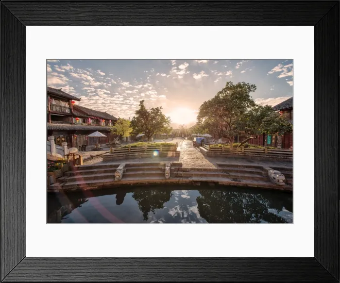 Framed Print : Sunrise at the Square Market in Dayan, Lijiang, Yunnan, China, Asia