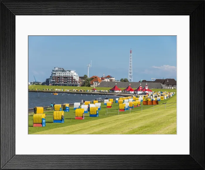 Framed Print : Colourful beach chairs on the beach of Cuxhaven, Lower Saxony, Germany, Europe Framed Print : Colourful beach chairs on the beach of Cuxhaven, Lower Saxony, Germany, Europe