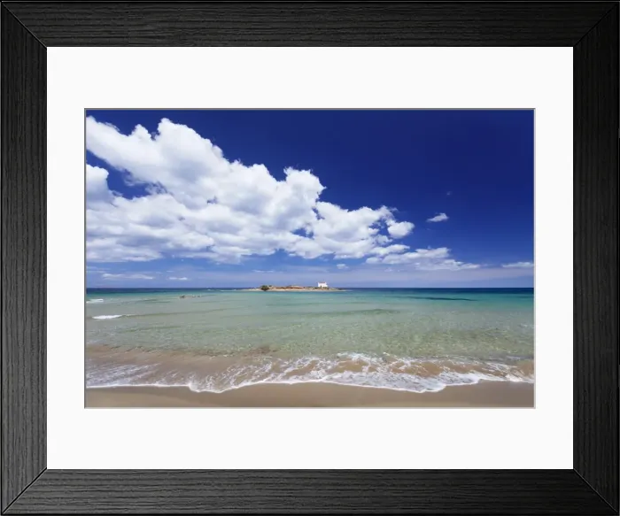 Framed Print : Malia Beach, chapel on an island, Malia, Iraklion, Crete, Greek Islands, Greece, Europe Framed Print : Malia Beach, chapel on an island, Malia, Iraklion, Crete, Greek Islands, Greece, Europe