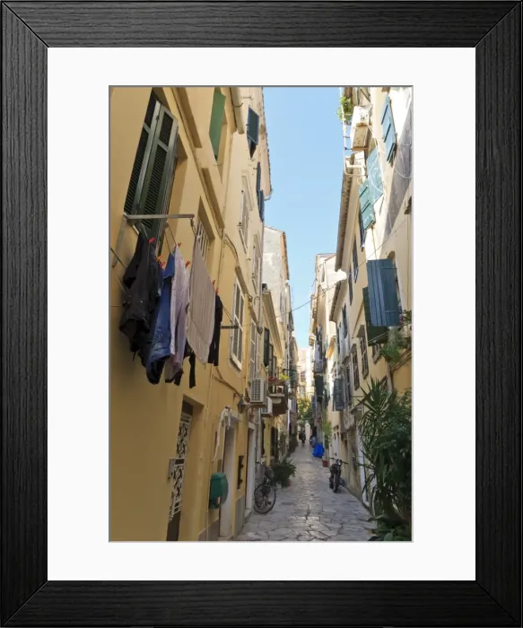 Framed Print : Narrow street with washing, Old Town, Corfu Town, UNESCO World Heritage Site, Corfu, Ionian Islands, Greek Islands, Greece, Europe Framed Print : Narrow street with washing, Old Town, Corfu Town, UNESCO World Heritage Site, Corfu, Ionian Islands, Greek Islands, Greece, Europe