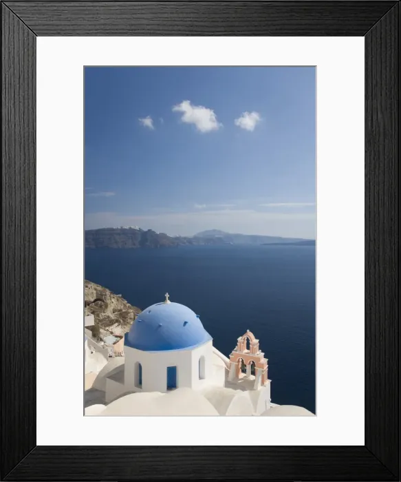 Framed Print : Typical church clinging to hillside above the Aegean Sea, Oia (Ia), Santorini (Thira) (Thera), Cyclades Islands, Greek Islands, Greece, Europe Framed Print : Typical church clinging to hillside above the Aegean Sea, Oia (Ia), Santorini (Thira) (Thera), Cyclades Islands, Greek Islands, Greece, Europe