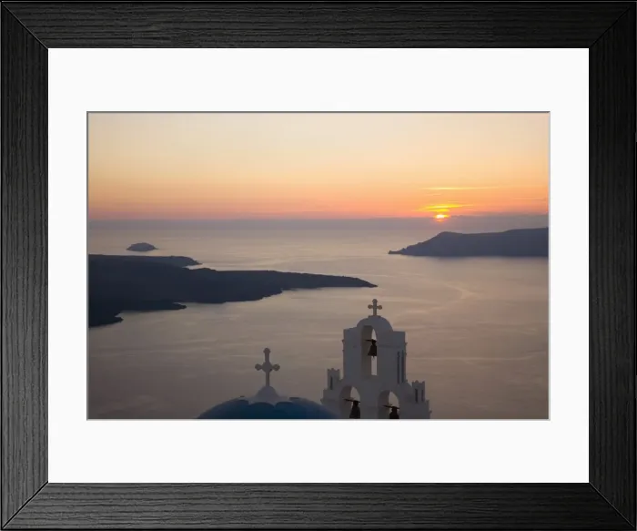 Framed Print : Sunset over the caldera, typical church in foreground, Firostefani, Santorini (Thira) (Thera), Cyclades Islands, South Aegean, Greek Islands, Greece, Europe Framed Print : Sunset over the caldera, typical church in foreground, Firostefani, Santorini (Thira) (Thera), Cyclades Islands, South Aegean, Greek Islands, Greece, Europe