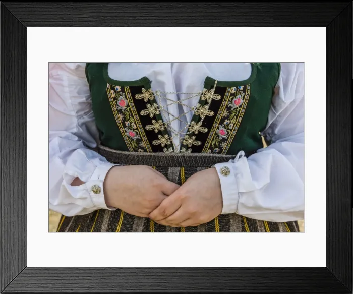 Framed Print : Detail of an Icelandic traditional costume near Akureyri, Iceland, Polar Regions