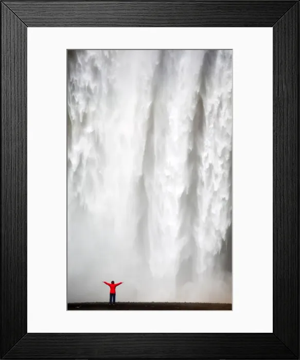 Framed Print : Woman in red jacket standing in front of Skogafoss waterfall, South Iceland, Iceland, Polar Regions Framed Print : Woman in red jacket standing in front of Skogafoss waterfall, South Iceland, Iceland, Polar Regions
