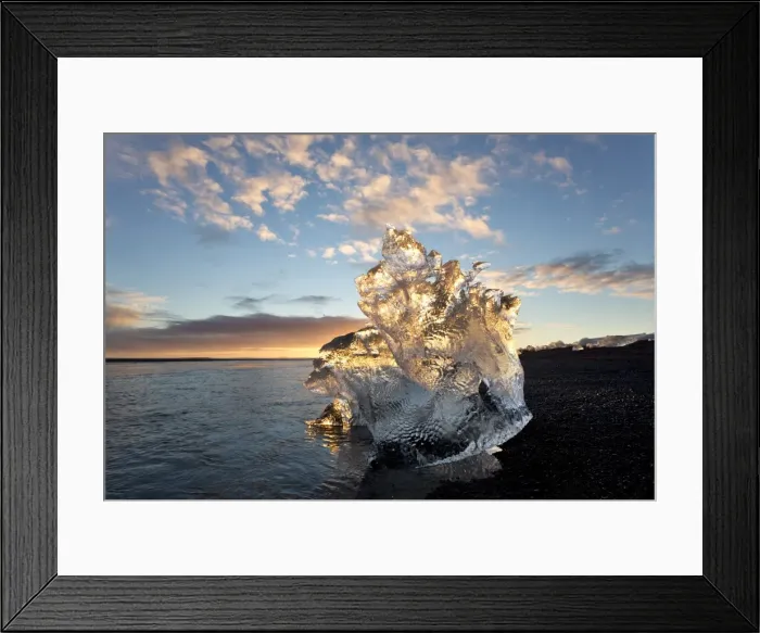 Framed Print : Icebergs at sunset on Jokulsa Beach, on the edge of the Vatnajokull National Park, South Iceland, Iceland, Polar Regions Framed Print : Icebergs at sunset on Jokulsa Beach, on the edge of the Vatnajokull National Park, South Iceland, Iceland, Polar Regions