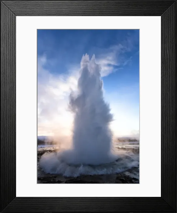 Framed Print : Strokkur Geysir erupting at sunrise on a freezing winters morning against the colourful sky, Geysir, Haukardalur Valley, Iceland, Polar Regions Framed Print : Strokkur Geysir erupting at sunrise on a freezing winters morning against the colourful sky, Geysir, Haukardalur Valley, Iceland, Polar Regions