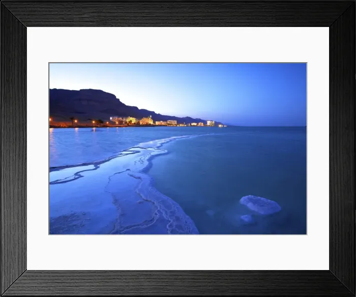 Framed Print : Salt deposit in foreground looking towards Ein Bokek, Ein Bokek, Dead Sea, Israel, Middle East Framed Print : Salt deposit in foreground looking towards Ein Bokek, Ein Bokek, Dead Sea, Israel, Middle East