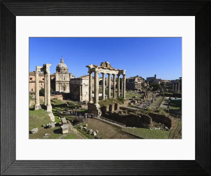 Framed Print : Elevated view of the columns of the Temples of Saturn and Vespasian with Santi Luca e Martina, Forum, UNESCO World Heritage Site, Rome, Lazio, Italy, Europe Framed Print : Elevated view of the columns of the Temples of Saturn and Vespasian with Santi Luca e Martina, Forum, UNESCO World Heritage Site, Rome, Lazio, Italy, Europe