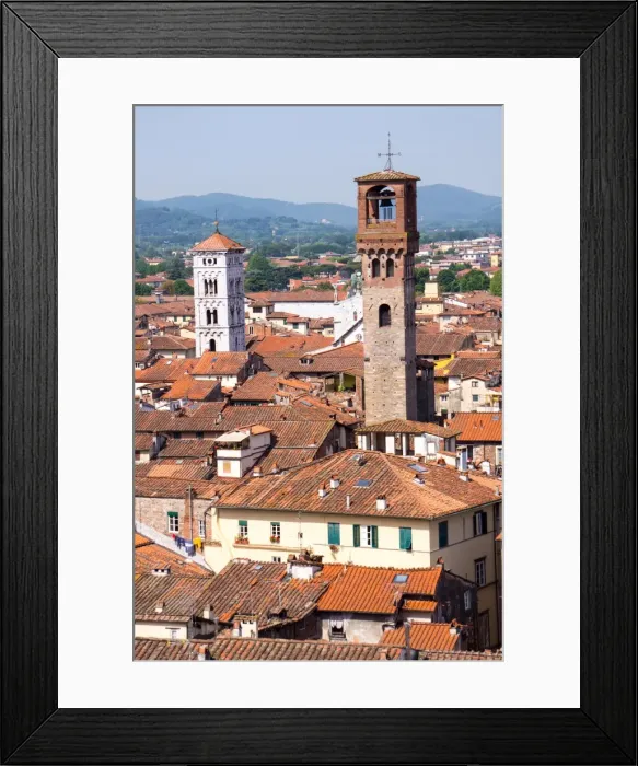 Framed Print : Roofscape as seen from Torre Guinigi, with the Torre delle Ore on the right, Lucca, Tuscany, Italy, Europe Framed Print : Roofscape as seen from Torre Guinigi, with the Torre delle Ore on the right, Lucca, Tuscany, Italy, Europe