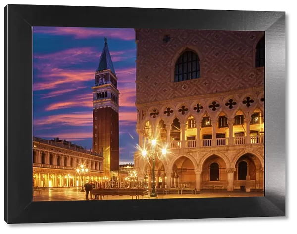 Doges Palace and Campanile after sunset, Venice, UNESCO World Heritage Site, Veneto, Italy, Europe