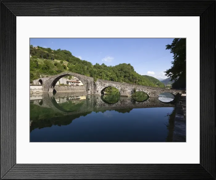 Framed Print : Medieval bridge of Ponte della Maddalena on the River Serchio, Borgo a Mozzano, near Lucca, Garfagnana, Tuscany, Italy, Europe Framed Print : Medieval bridge of Ponte della Maddalena on the River Serchio, Borgo a Mozzano, near Lucca, Garfagnana, Tuscany, Italy, Europe