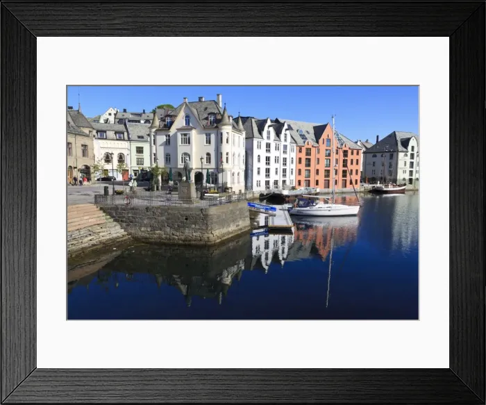 Framed Print : Art Nouveau buildings and reflections, Alesund, More og Romsdal, Norway, Scandinavia, Europe Framed Print : Art Nouveau buildings and reflections, Alesund, More og Romsdal, Norway, Scandinavia, Europe