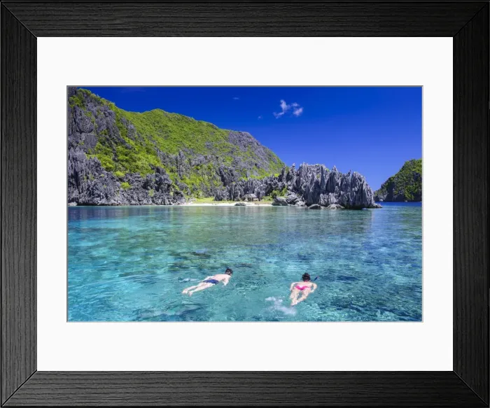 Framed Print : Tourists swimming in the crystal clear water in the Bacuit archipelago, Palawan, Philippines, Southeast Asia, Asia Framed Print : Tourists swimming in the crystal clear water in the Bacuit archipelago, Palawan, Philippines, Southeast Asia, Asia