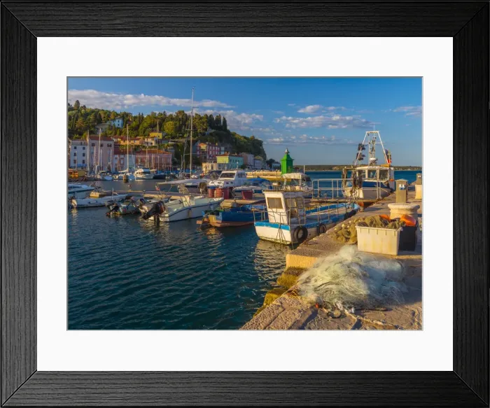 Framed Print : Fishing nets and fishing boats, Old Town Harbour, Piran, Primorska, Slovenian Istria, Slovenia, Europe Framed Print : Fishing nets and fishing boats, Old Town Harbour, Piran, Primorska, Slovenian Istria, Slovenia, Europe
