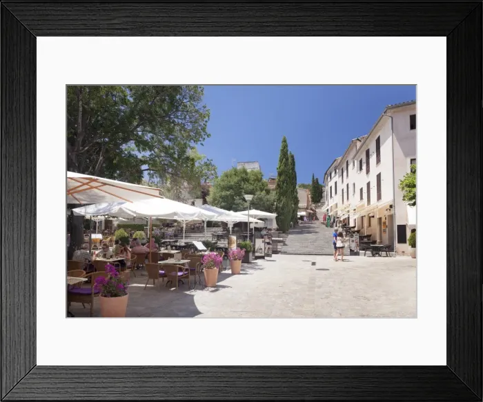 Framed Print : Street cafes and restaurant at market place Placa Major, Pollenca, Majorca, Balearic Islands, Spain, Europe Framed Print : Street cafes and restaurant at market place Placa Major, Pollenca, Majorca, Balearic Islands, Spain, Europe