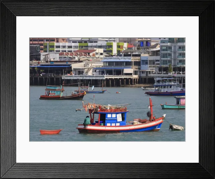 Framed Print : Fishing boats in Pattaya City, Thailand, Southeast Asia, Asia