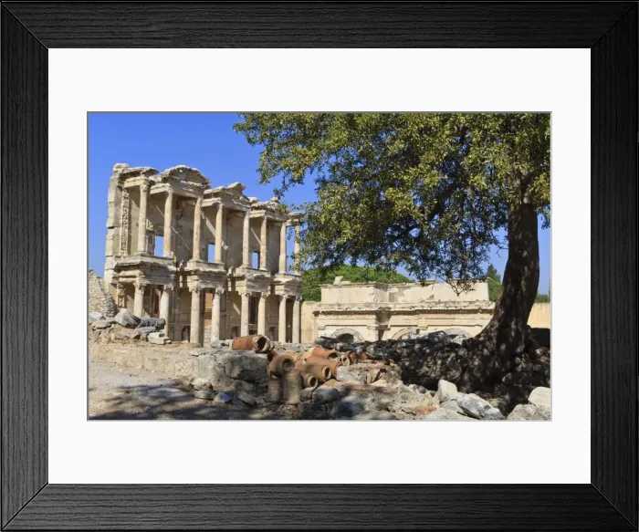 Framed Print : Facade of the Library of Celsus, fruit tree and ancient pipes, ancient Ephesus, near Kusadasi, Anatolia, Turkey, Asia Minor, Eurasia Framed Print : Facade of the Library of Celsus, fruit tree and ancient pipes, ancient Ephesus, near Kusadasi, Anatolia, Turkey, Asia Minor, Eurasia