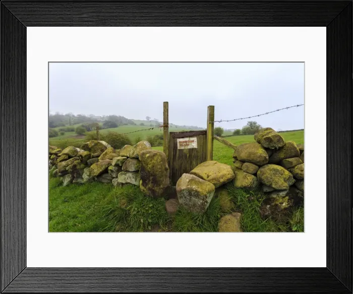 Framed Print : Footpath gate and dry stone wall near Elton on a murky spring day, Peak District National Park, Derbyshire, England, United Kingdom, Europe Framed Print : Footpath gate and dry stone wall near Elton on a murky spring day, Peak District National Park, Derbyshire, England, United Kingdom, Europe