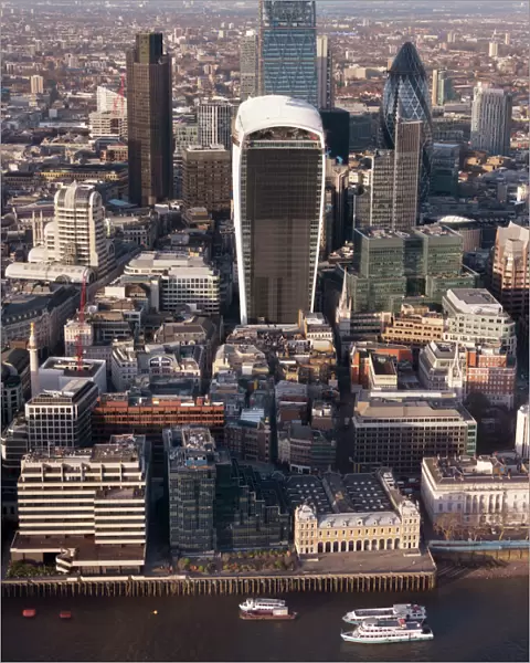 Aerial London Cityscape dominated by Walkie Talkie tower, London, England, United Kingdom, Europe
